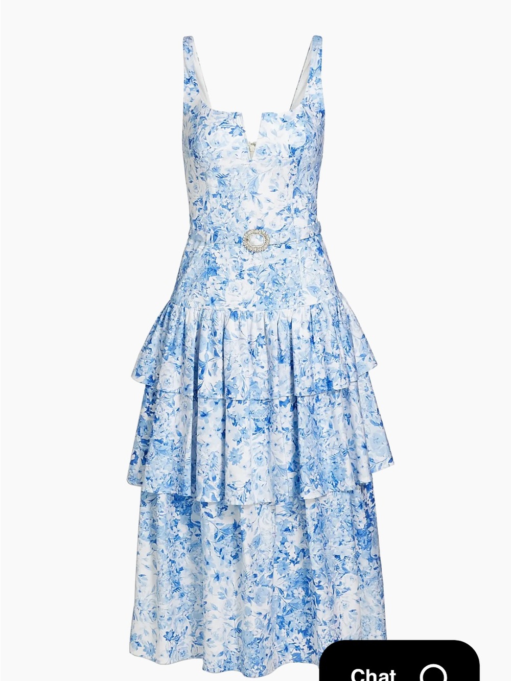 Generation Love Blue Floral Tiered Midi with Belted Waist